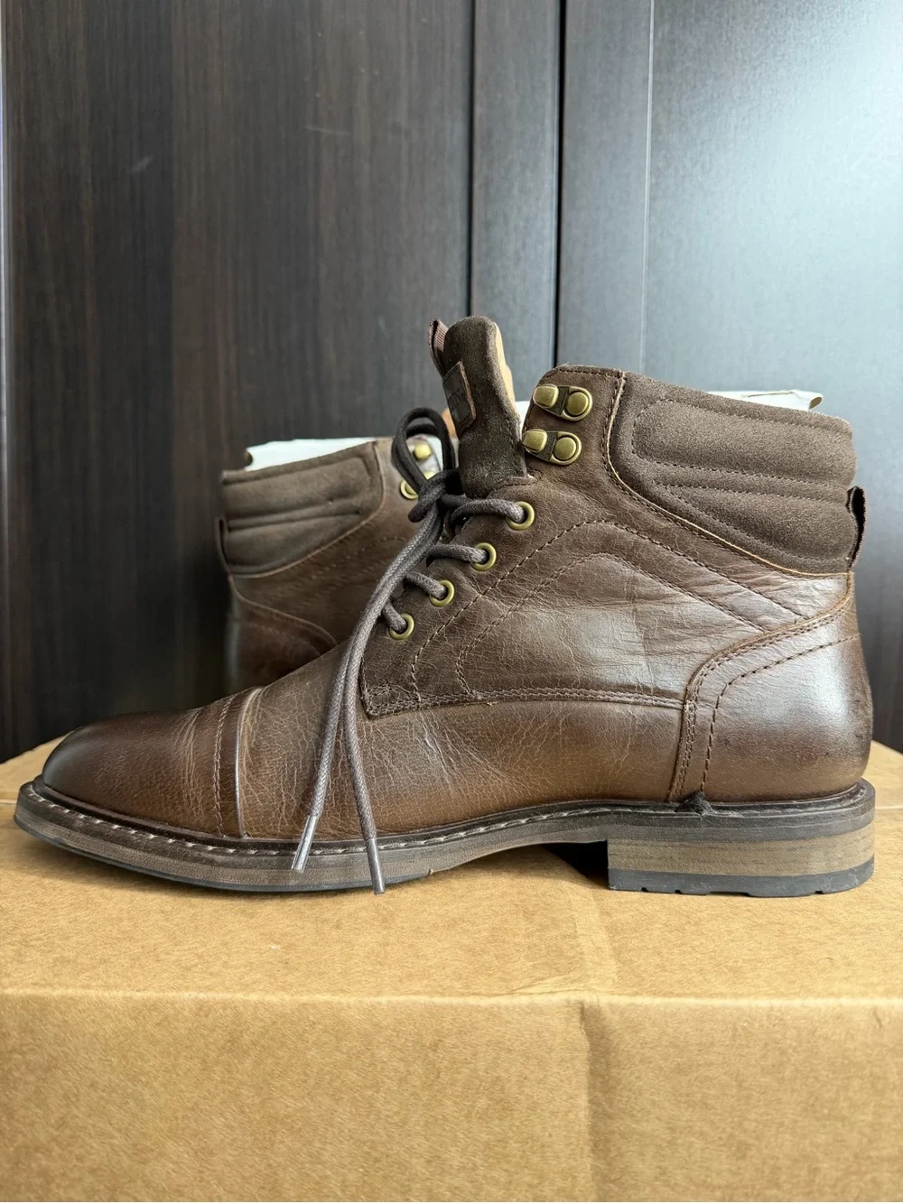 Rodd & Gunn Brown Leather Lace-Up Cap-Toe Boots